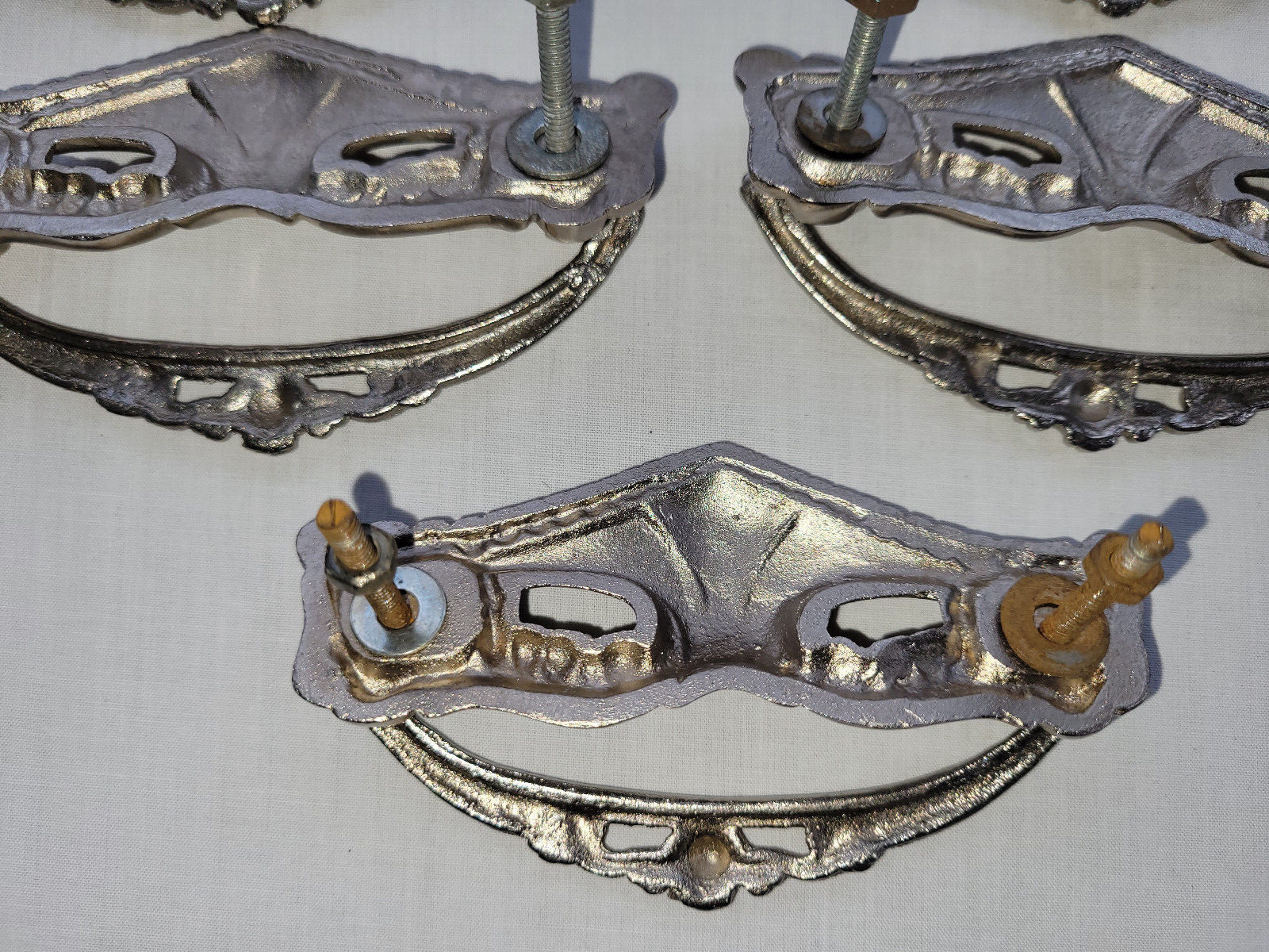 Set of 5 Nickel Plated Brass Drawer Pulls 4″ with Bail Handles