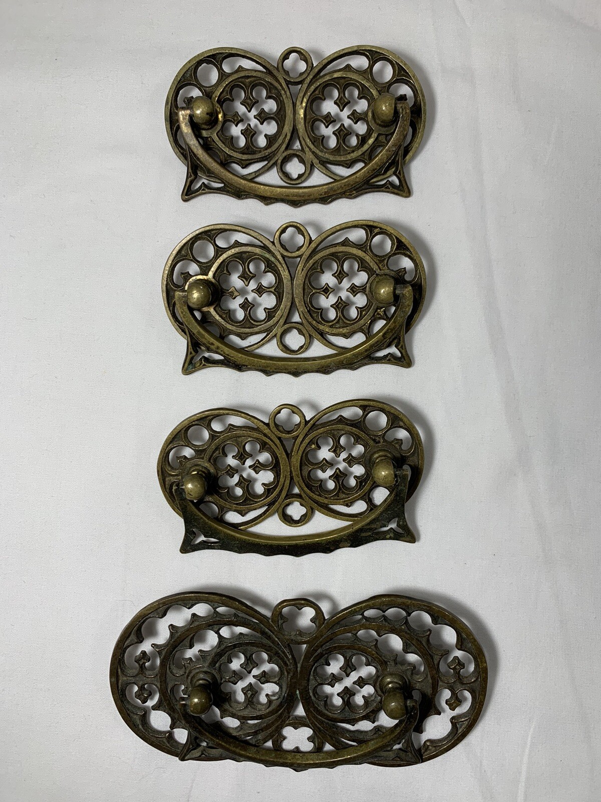 4 UNIQUE Vintage Celtic Spanish Ornate Fancy Brass Drawer Dresser Pulls