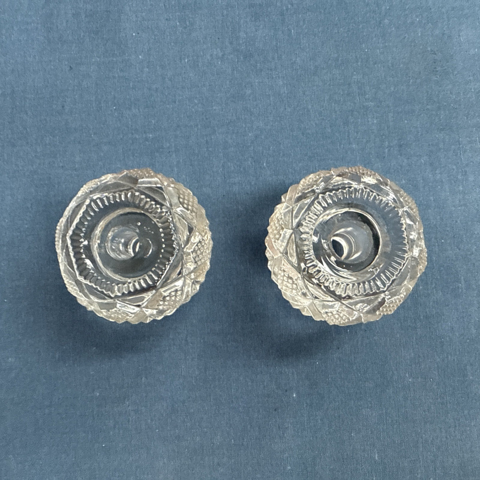 2 Antique Pressed Clear Glass Sandwich Drawer Pulls 1 3/4″ Original Posts