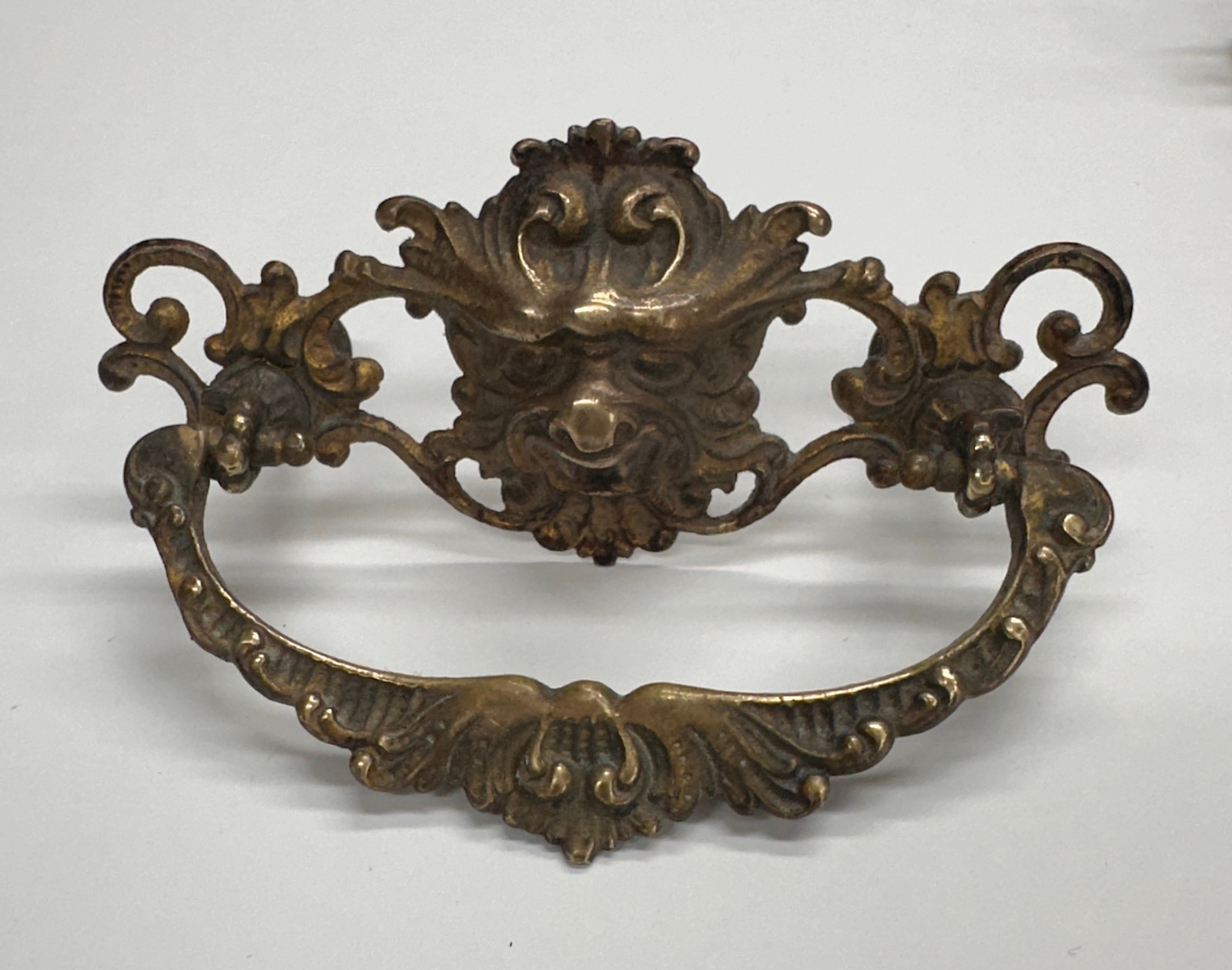 Four Antique North Wind Lion Face Cast Brass Drop Bail Dresser Drawer Pulls