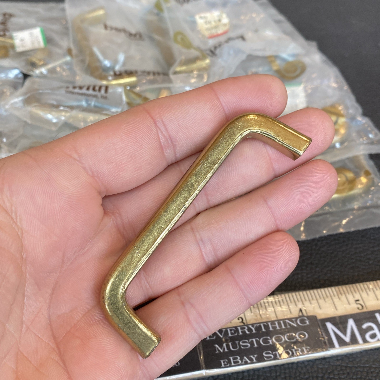 Lot 13 KBC Keeler Brass Co Vtg Drawer Pull Filing Cabinet Fixed Handle MCM Solid