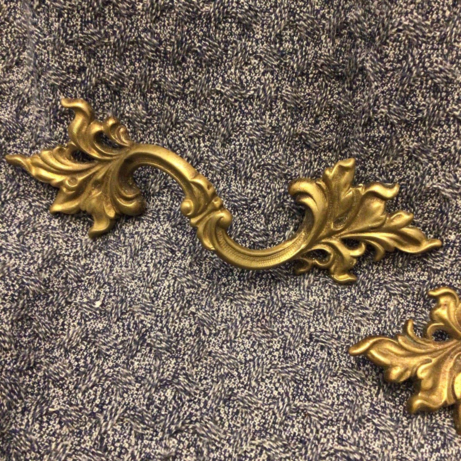 Antique French Brass Leaf Scroll Ornate Drawer Pull Handle