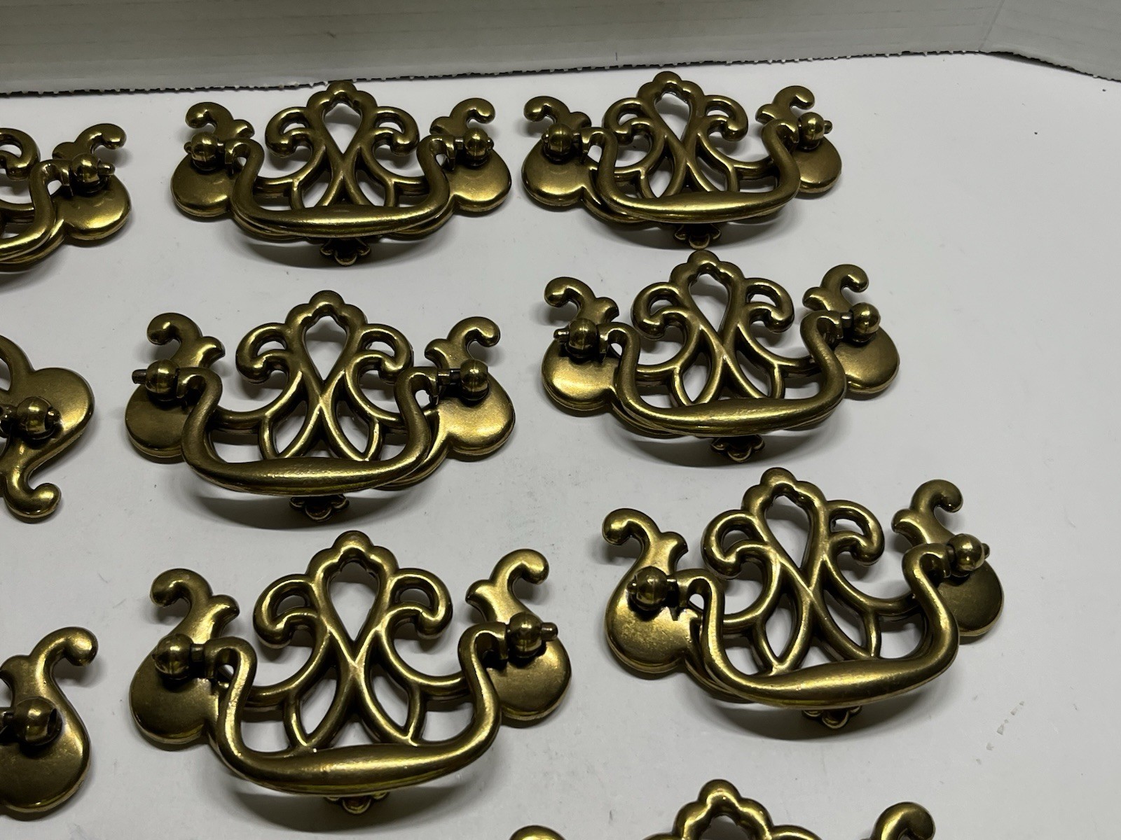 Vintage Lot (11) NOS KBC Brass Plated Chippendale/Batwing Style Drop Bail Pulls