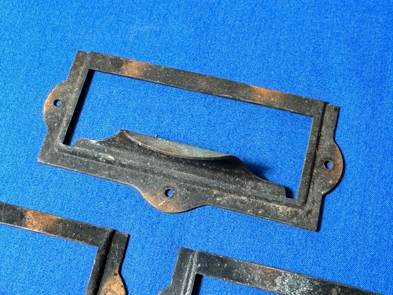Vintage Japanned Drawer Pulls & Label Holder Plate Library , Apothecary Cabinet