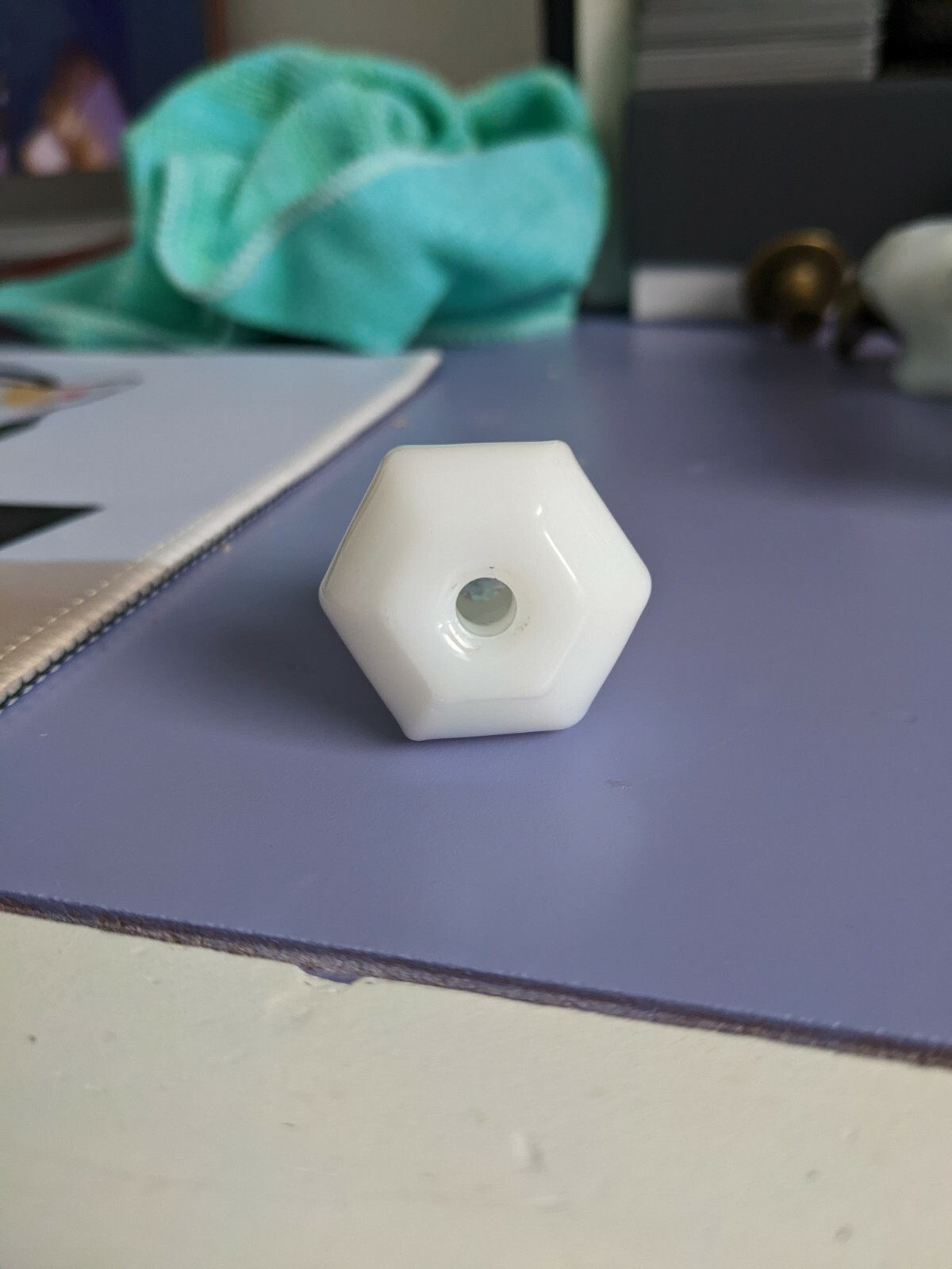 1920’s antique hexagon milk glass cabinet knob drawer pull 1 1/4”diameter