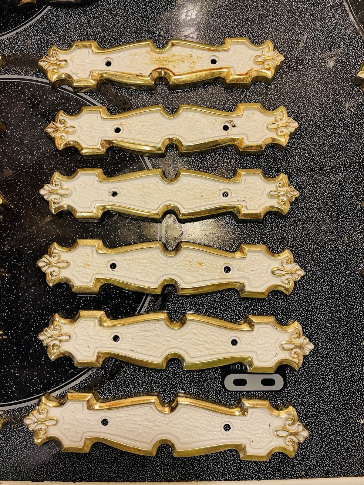 22 VTG MCM Drawer or Cabinet Handle Pulls Plates Gold White Geometric Modern