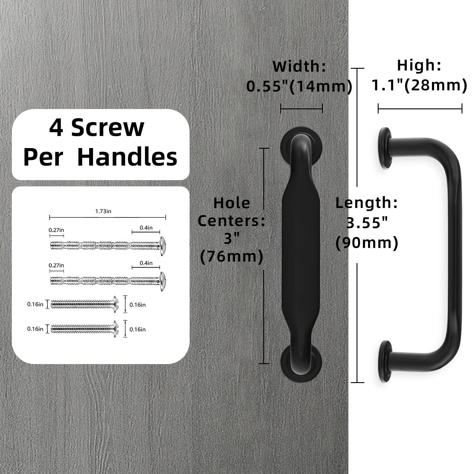 10 Pack Matte Black Cabinet Pulls 3 Inch(76mm) Hole Centers Kitchen Cabinet H…