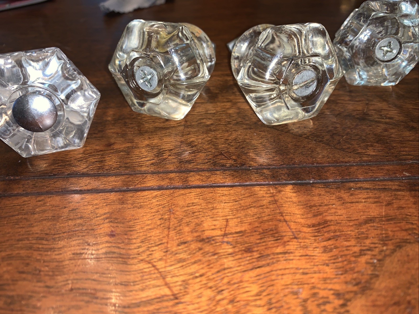 Vintage 1.125 in. Glass Hexagon Drawer Cabinet Knob set Of 5 great condition