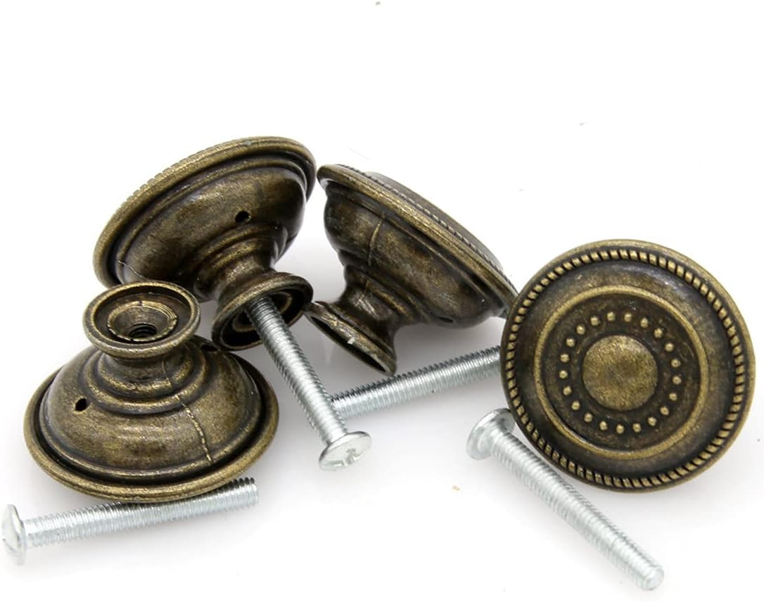 6 Pcs Vintage Antique Brass Knobs Handles – Cabinet Drawer Knob Pulls with Embos