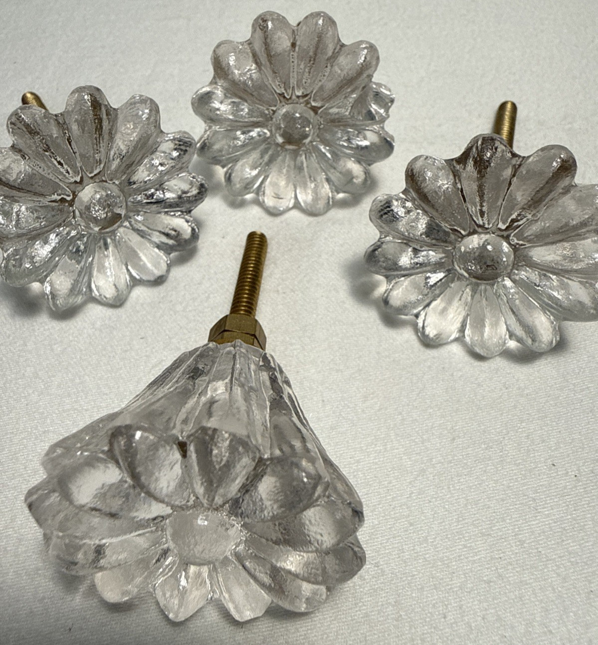 DRAWER CABINET KNOB PULL Flower Floral Clear Glass Fancy Chic Cottage LOT 4