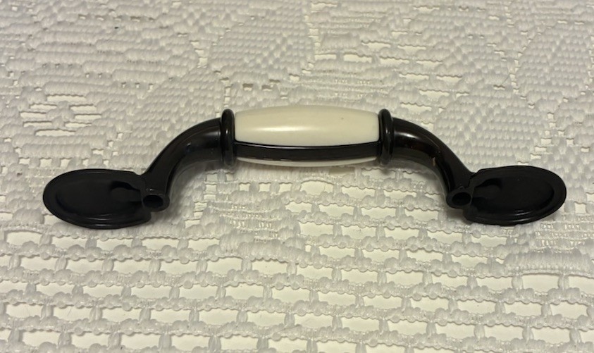 Vintage Ceramic And Brass Floral Design Drawer Pull