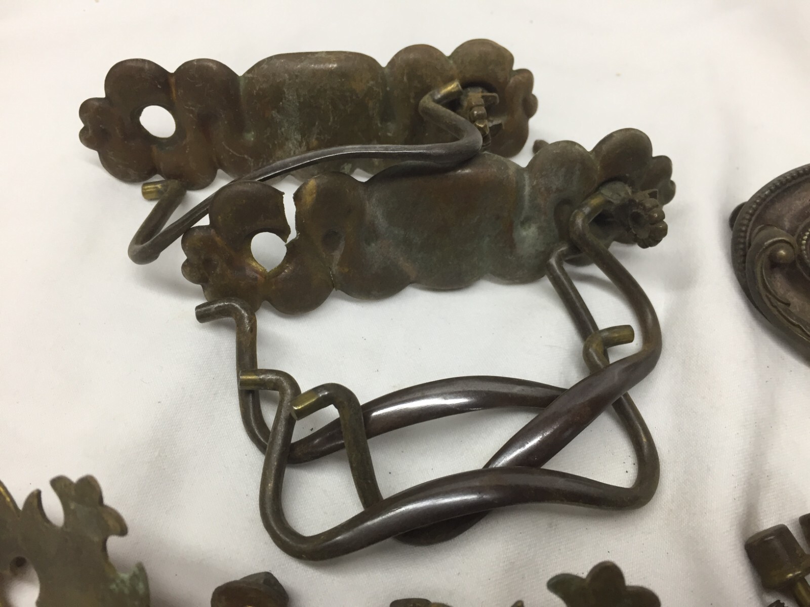 8 Assorted Antique Brass Drawer Pulls Dresser Bail Drop Handles~ 3″ X 1 3/4″