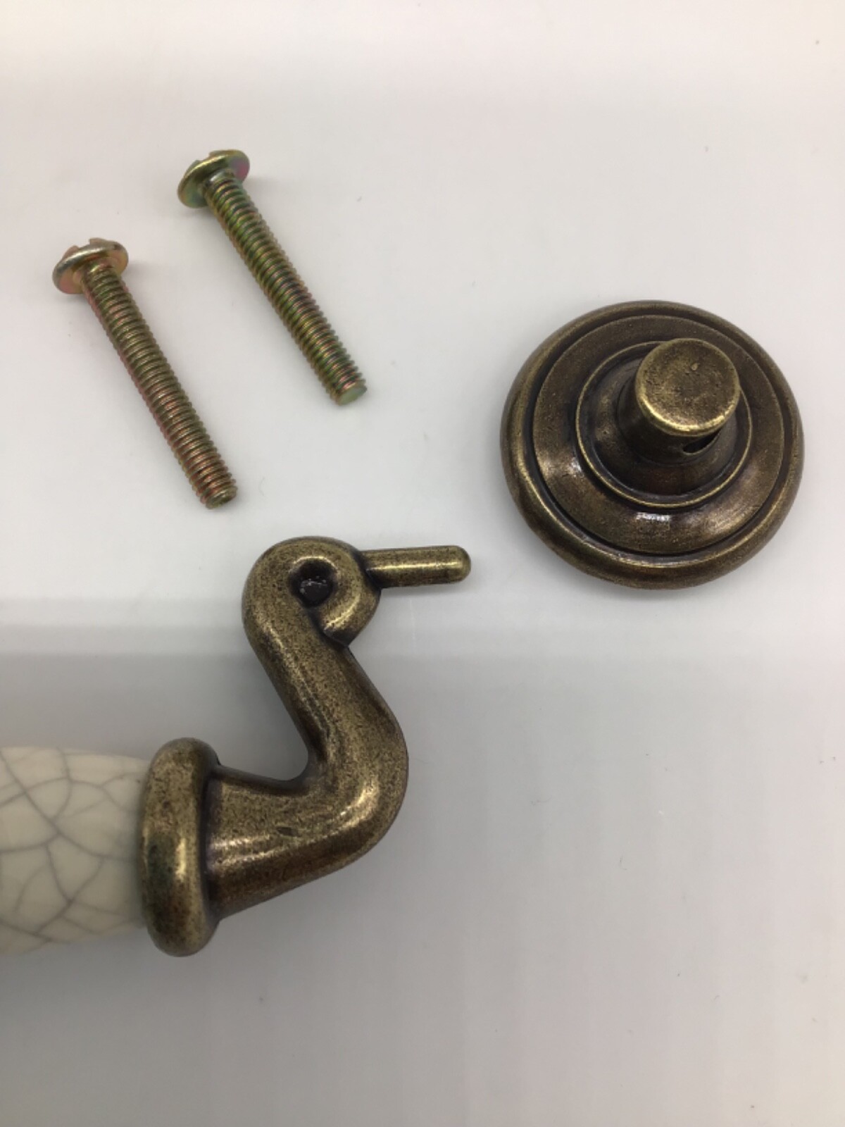 Antique Brass Hardware With Beige Ceramic Crazing Drop Bail Drawer Pull New