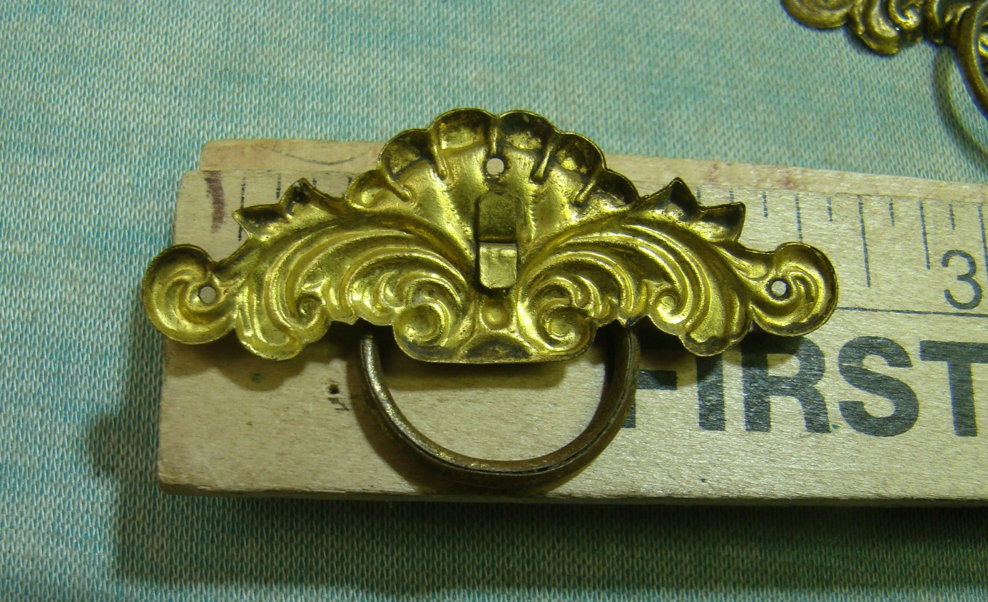 Vintage Lot of 6 Small Drawer Pulls Brass Handles Hardware, Small For Dollhouse?