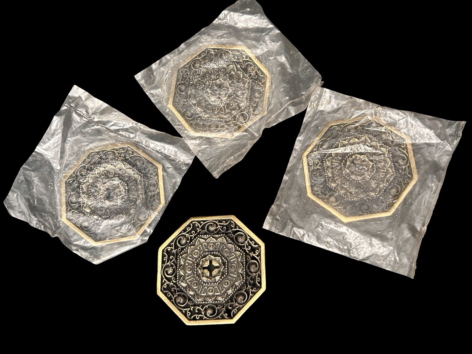 4 Vtg Allison Japan Ornate Filigree Backplate Hexagon Escutcheon Ornate Golden
