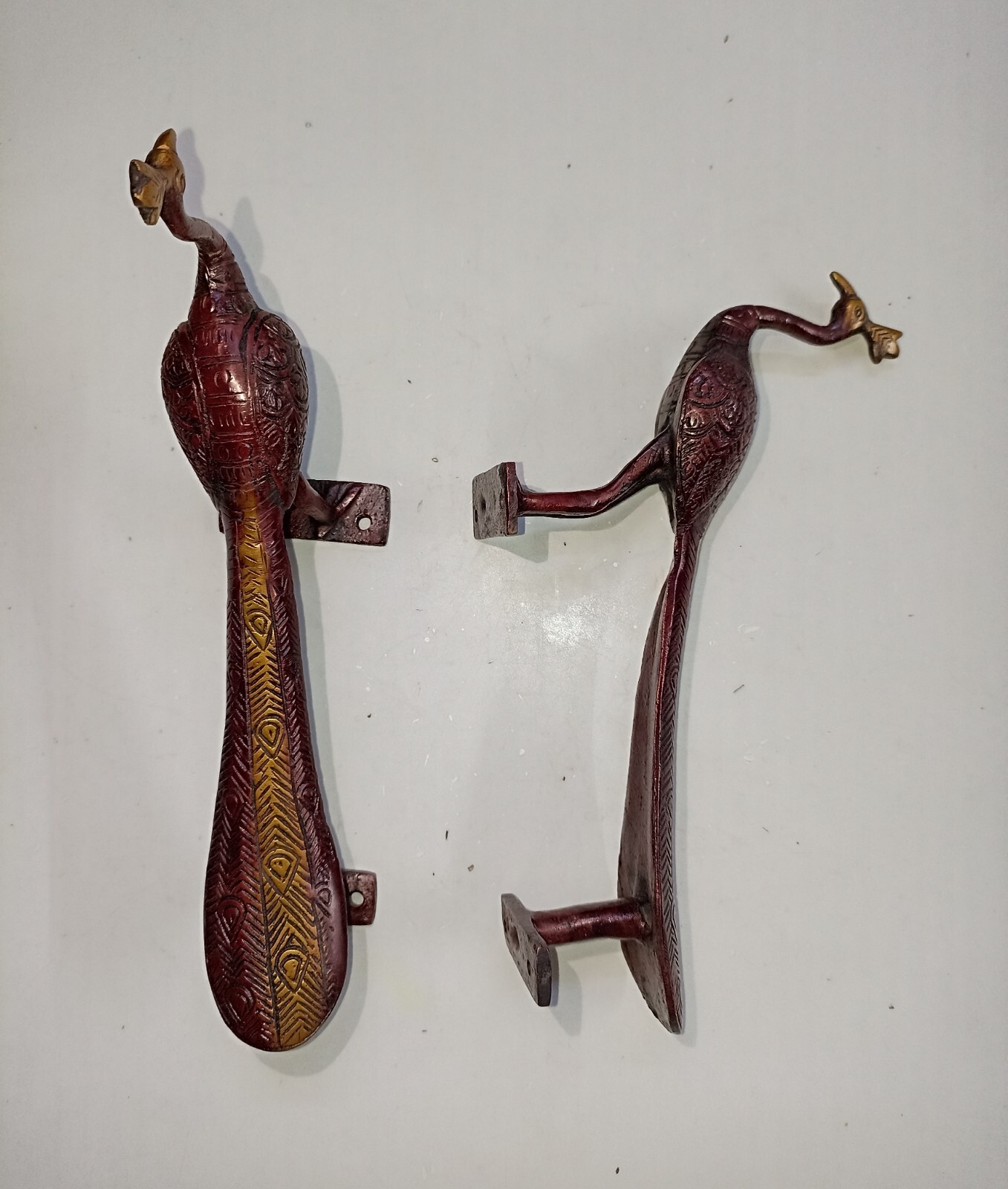 Congo Bird Design Door Handle Pair Brass Peacock Door Pull Office Door Dec GTX