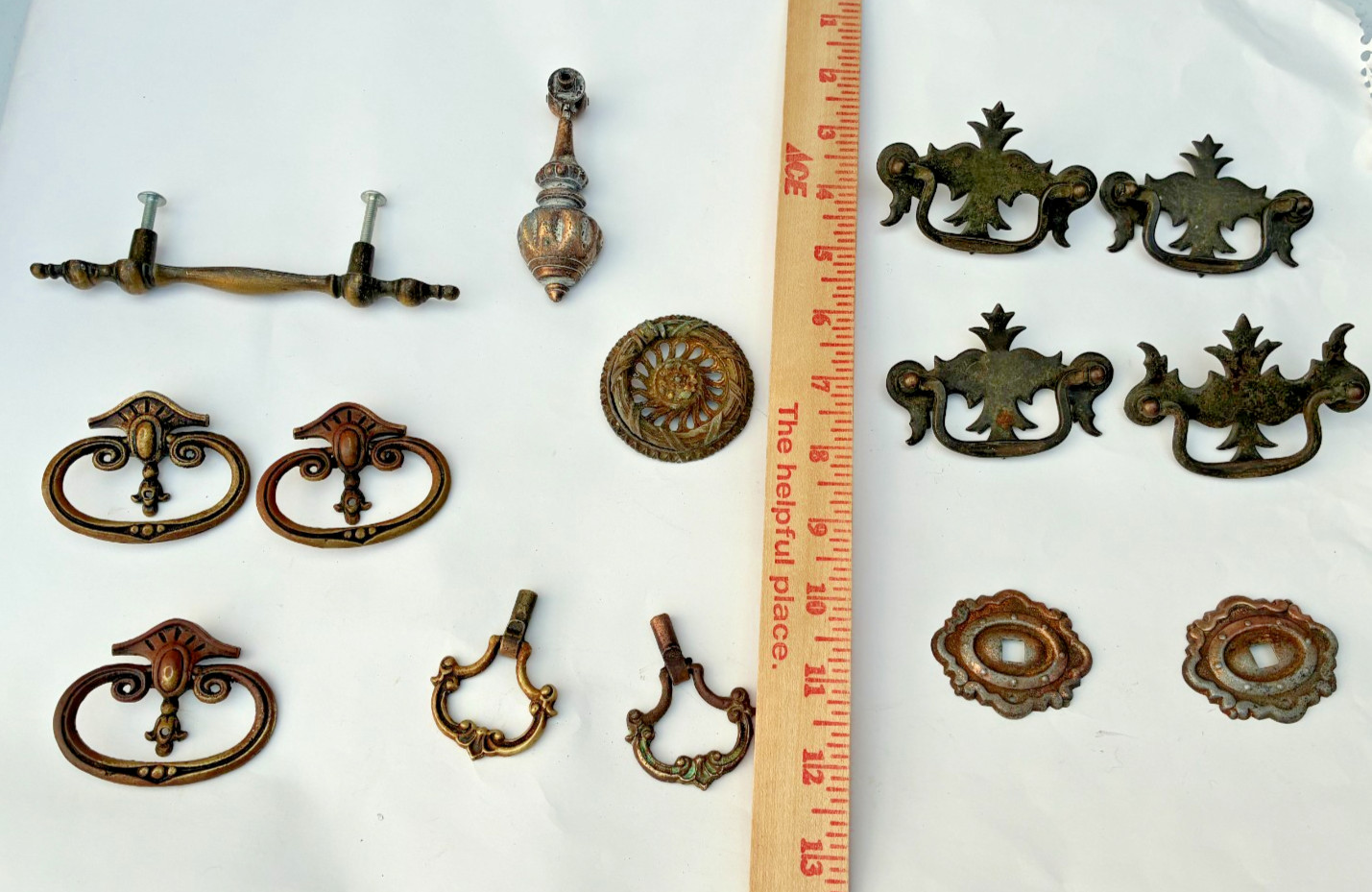 Lot Brass & Metal Pulls Cabinet Handle Mixed Material Distressed Vintage Salvage