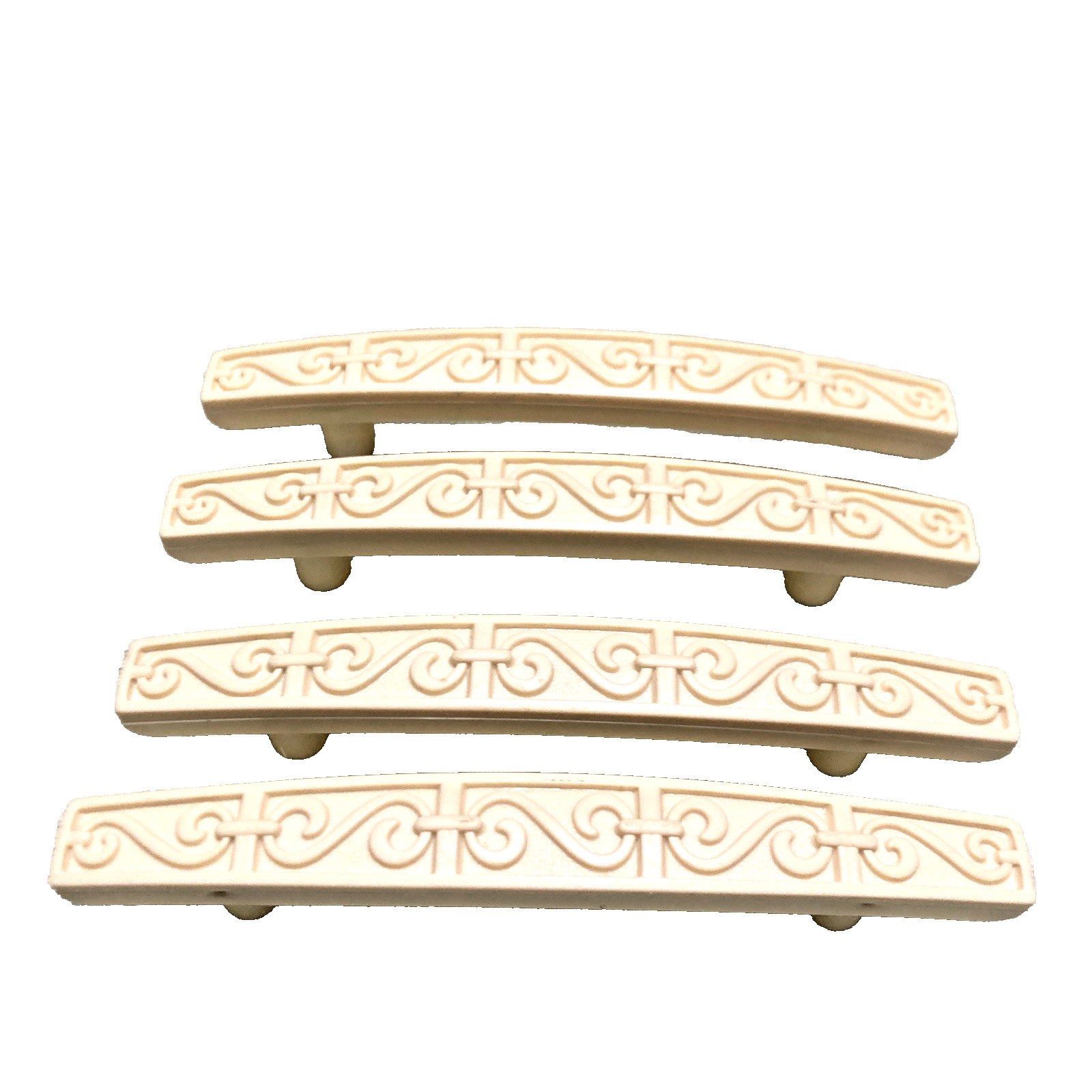 Beige Kitchen Cupboard Handles set of 4 Vtg Scrolled MCM Plastic Cabinet