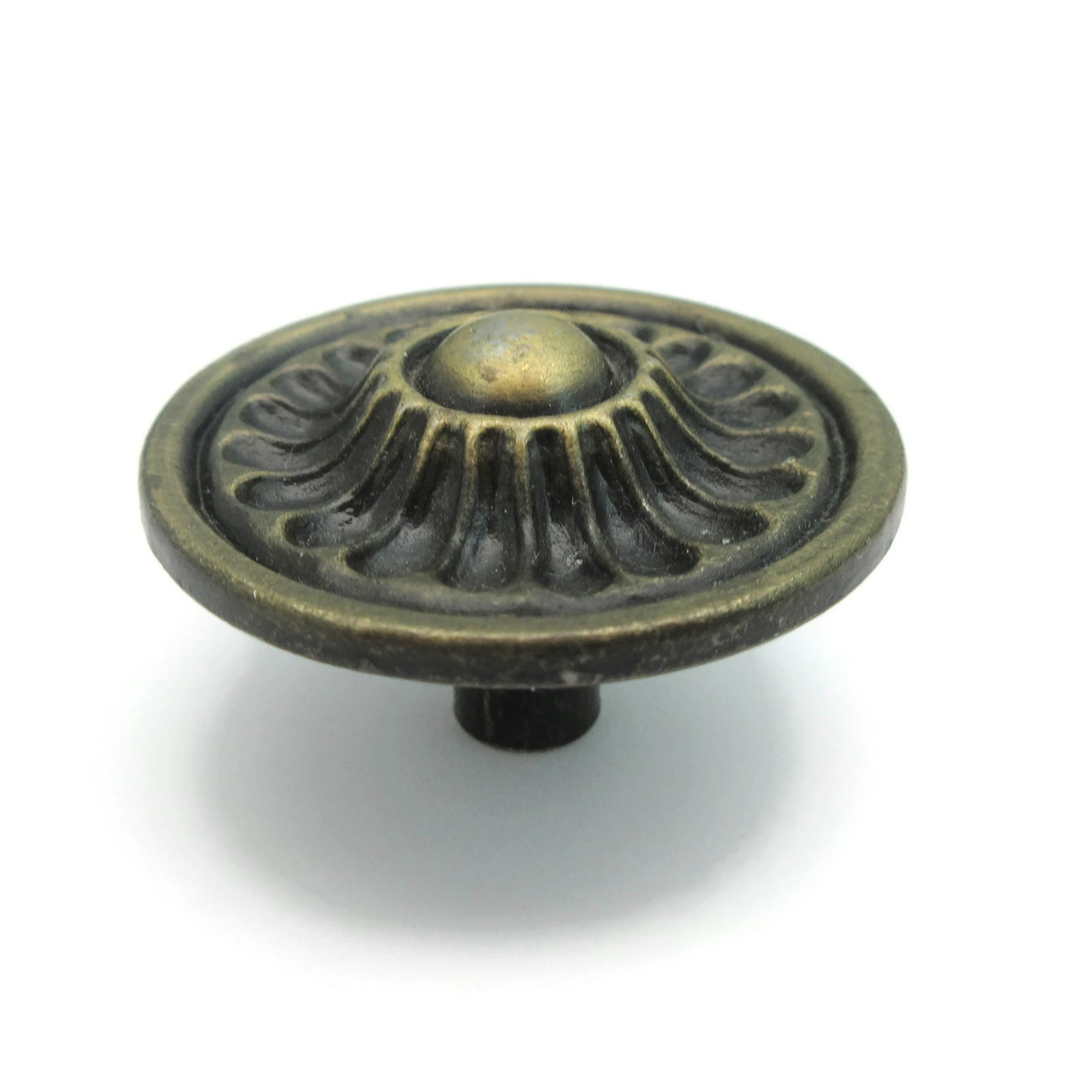 Vintage French Provincial Drawer Knob Ornate Round Pull Aged Brass Tone LW16