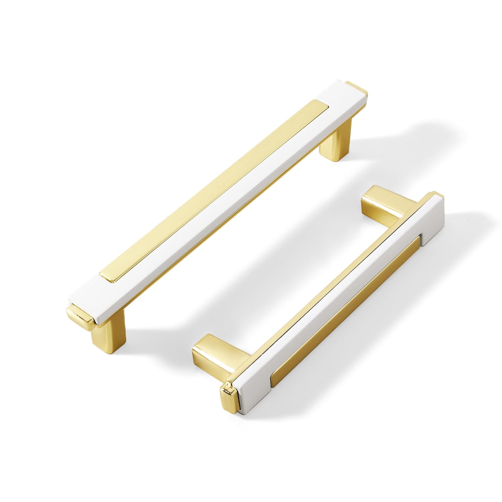 10 Pack White Gold Cabinet Pulls & Handles, 3.7 Inch Hole Center | Bright mod…
