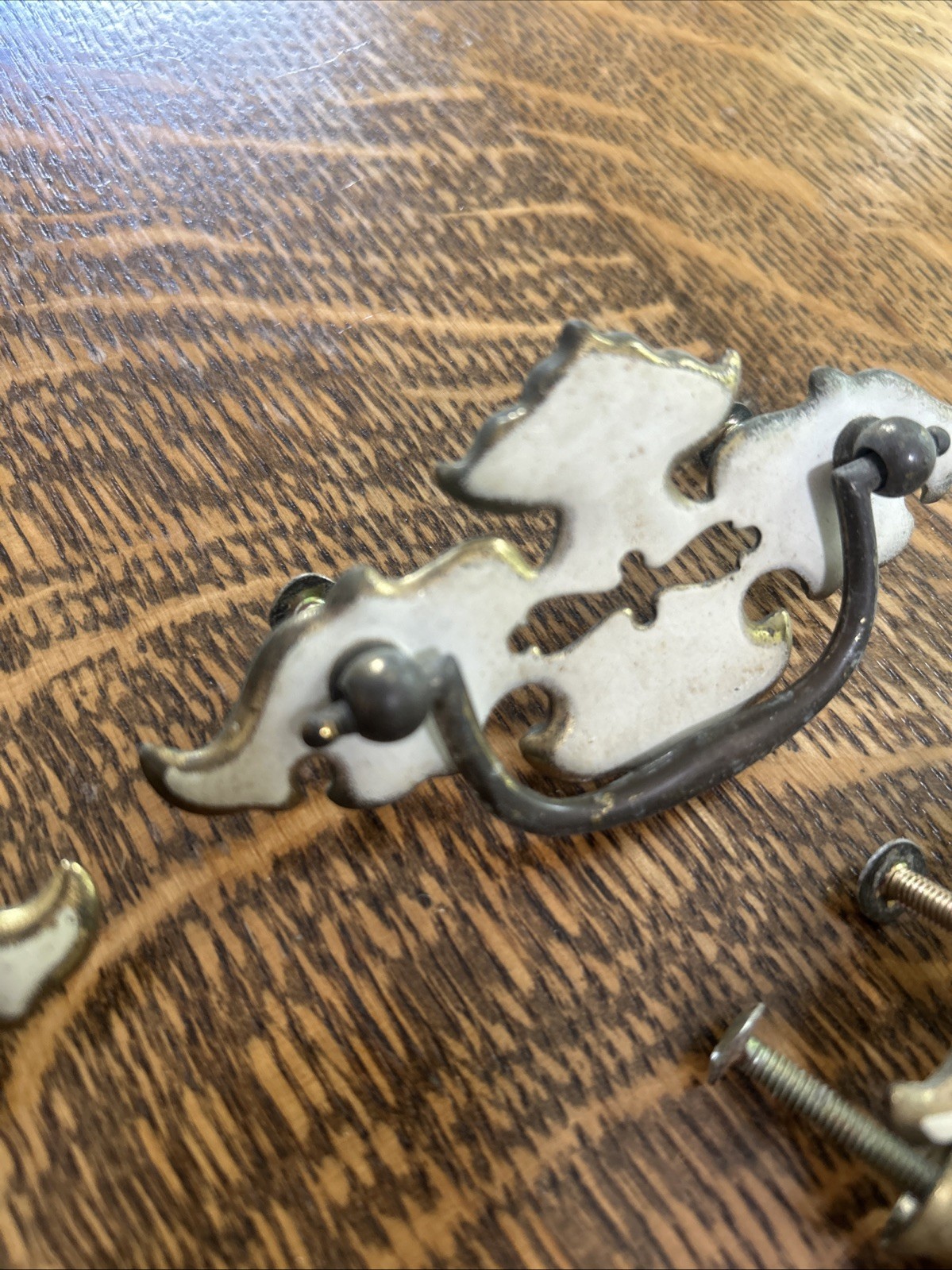 Vintage Pull Handles 2-1/2″ Centers White On Brass 1960s