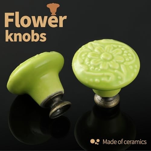 Sage Green Ceramic Knobs 10 Pack Flower Drawer Pulls Vintage Cabinet Knobs – Ant