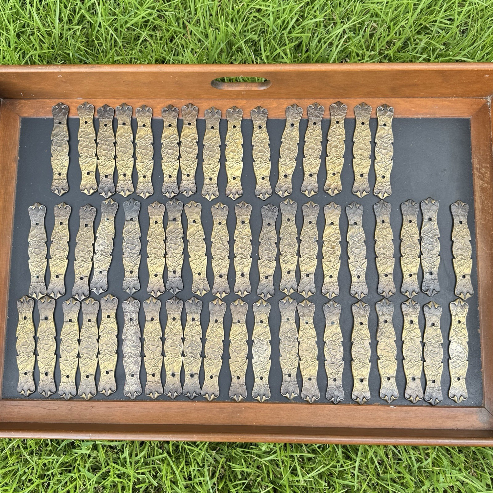 Lot of 54 VTG Amrock 176A-1 Brass Drawer Backplates 3” Ctrs RD 1971 Pat D219425