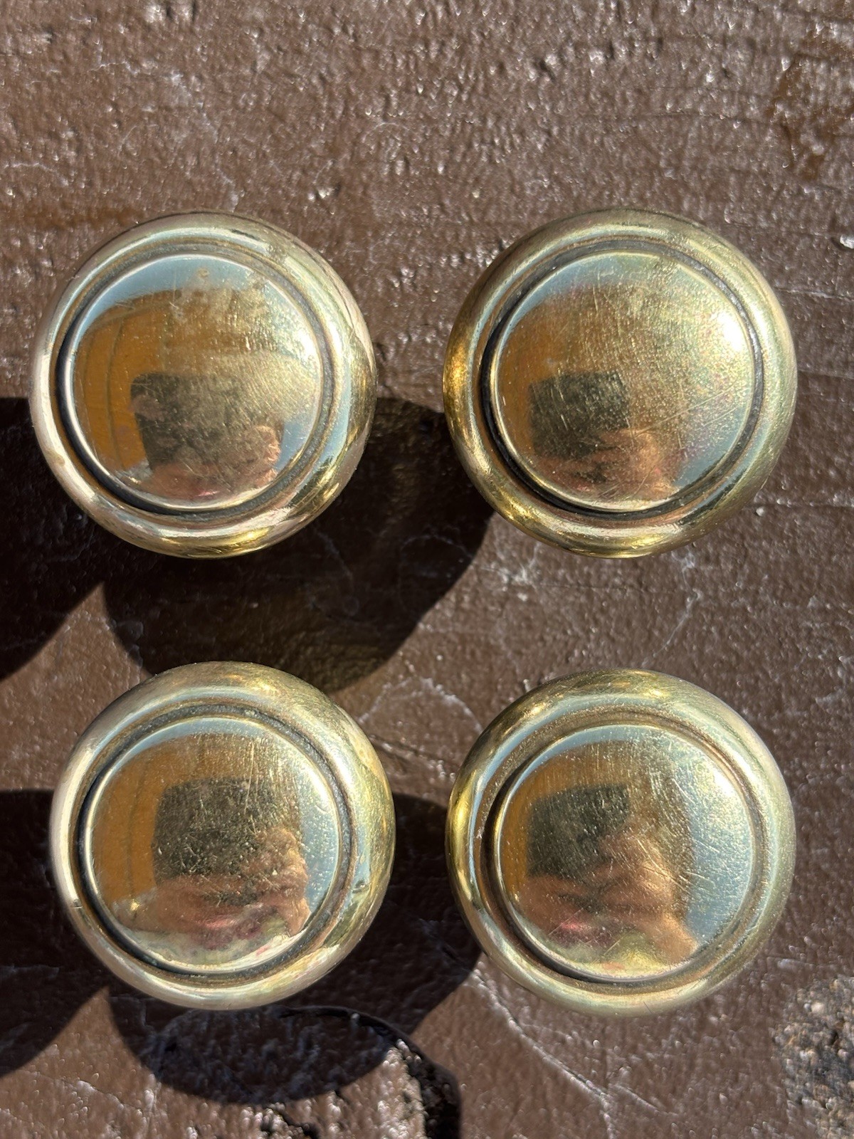 1970s Brass Finish Cabinet Knob 1 1/4” Round Mushroom Drawer Pull (Set of 2)