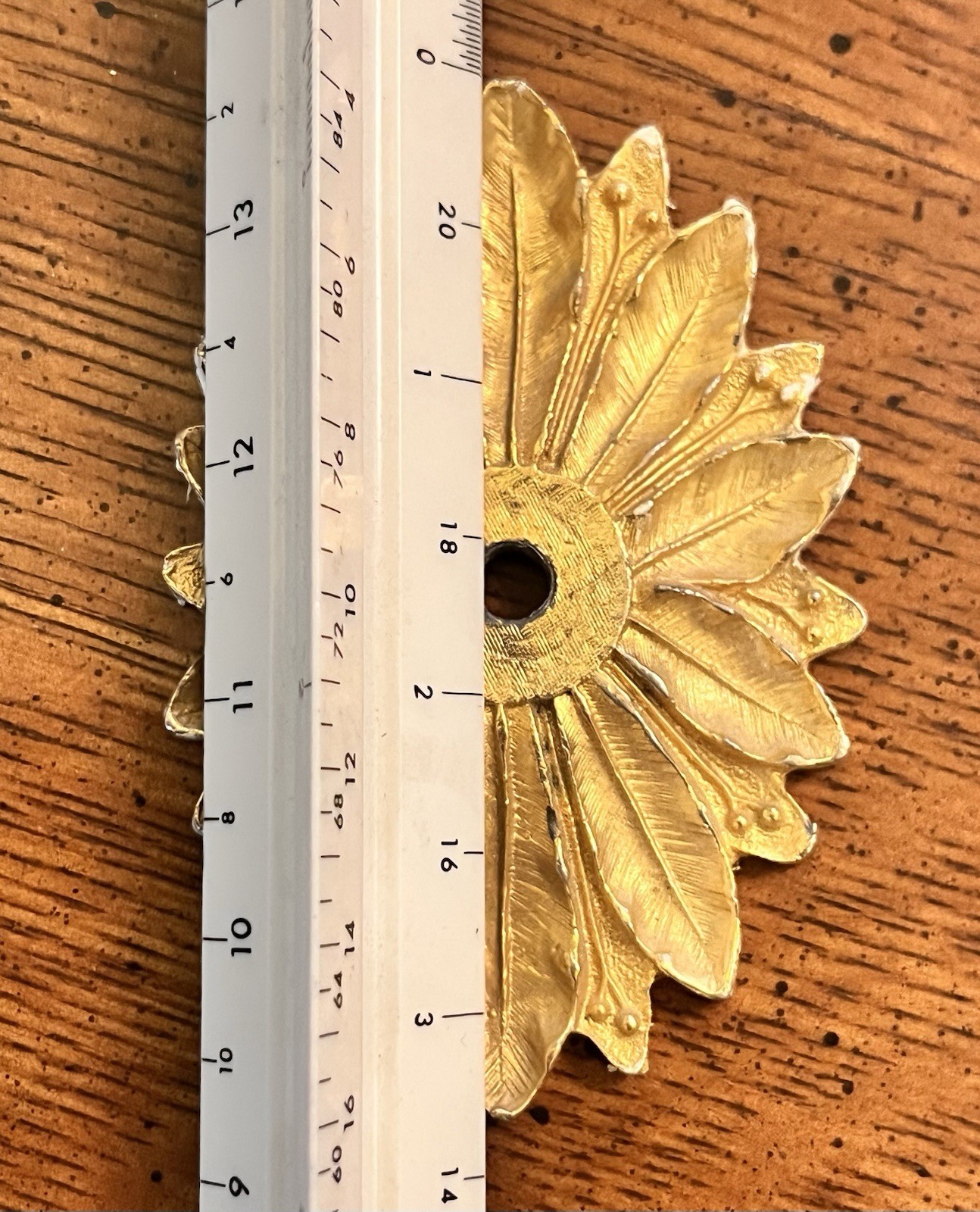 Antique Vtg Solid Brass Bobeche Rosette Acanthus Leaf Motif Cabinet Pull Backing