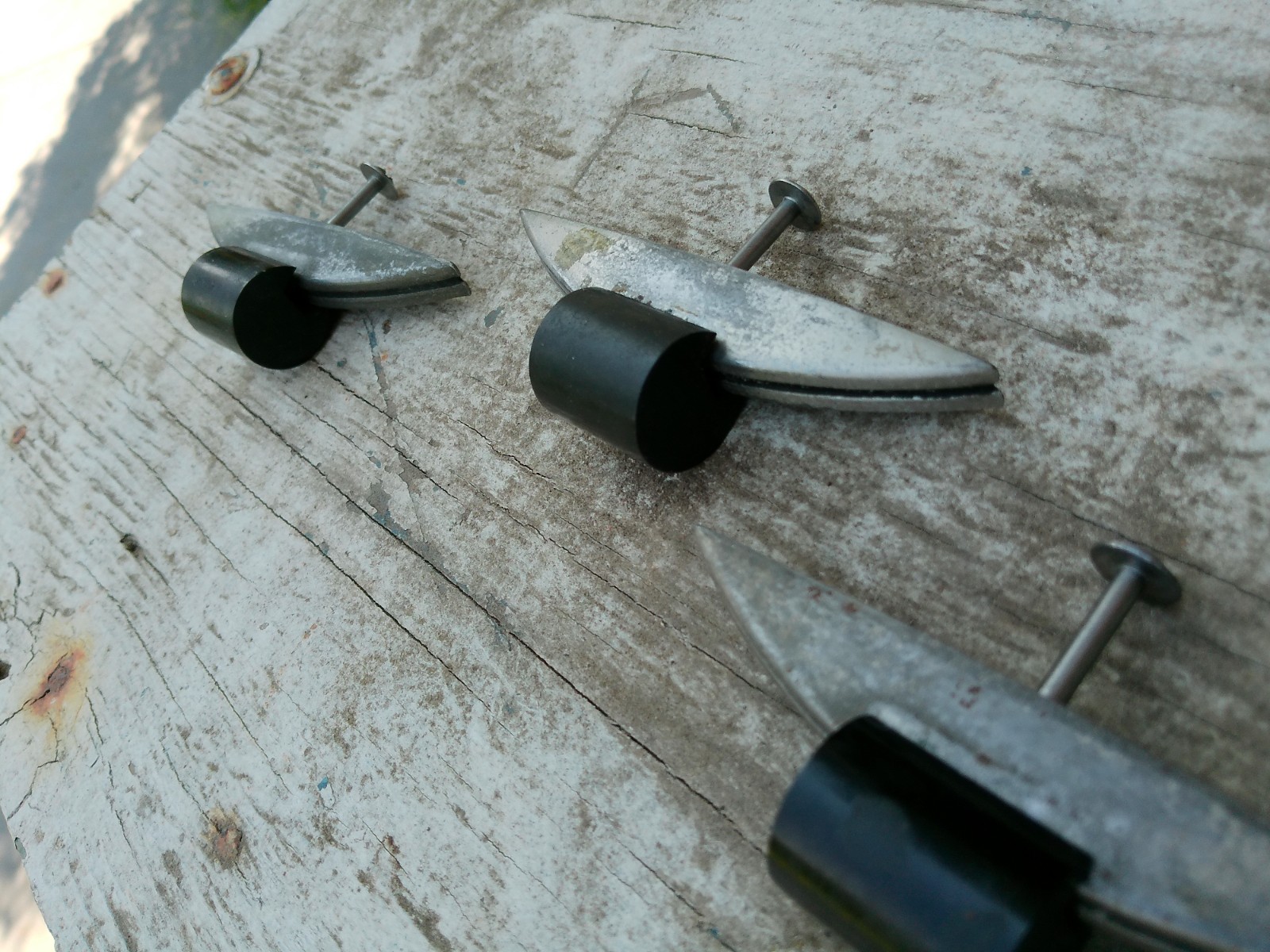 Set of 3 Vintage Metal Black Bakelite? Drawer Pulls Deco MCM