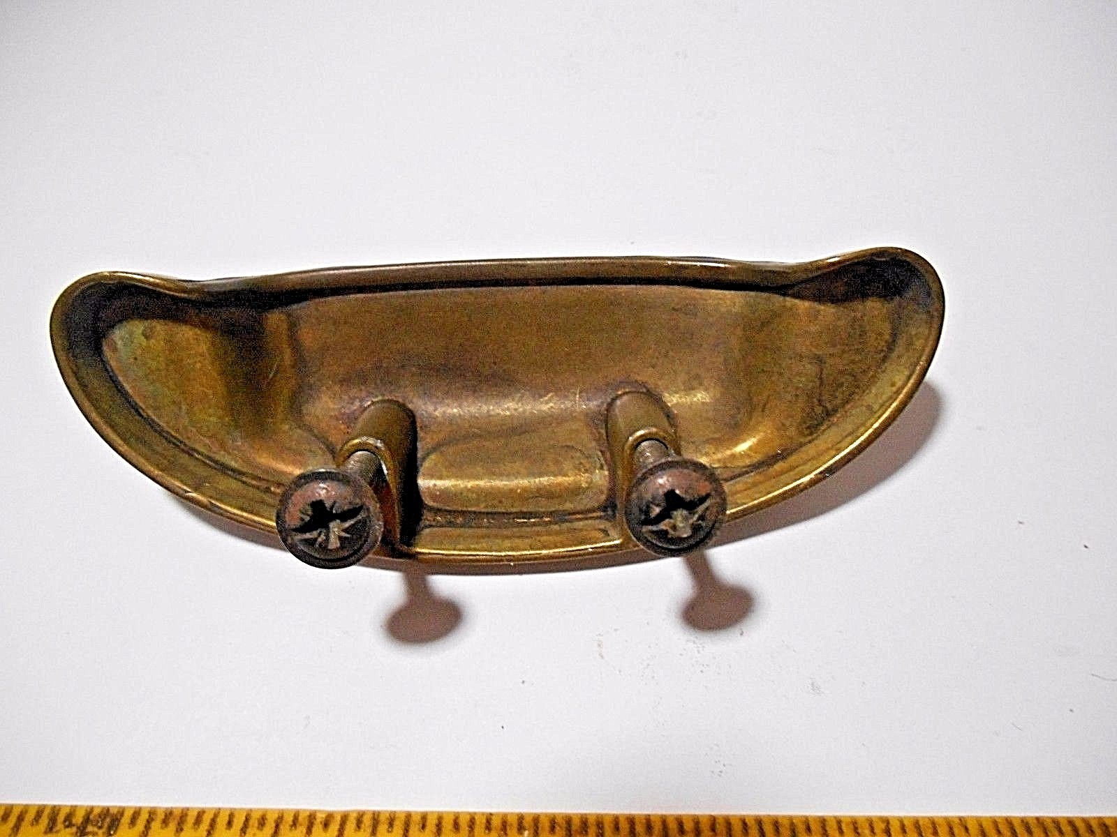 LOT OF 3 BRASS TONED DIE-CAST METAL DRAWER PULLS OR HANDLES WITH SCREWS