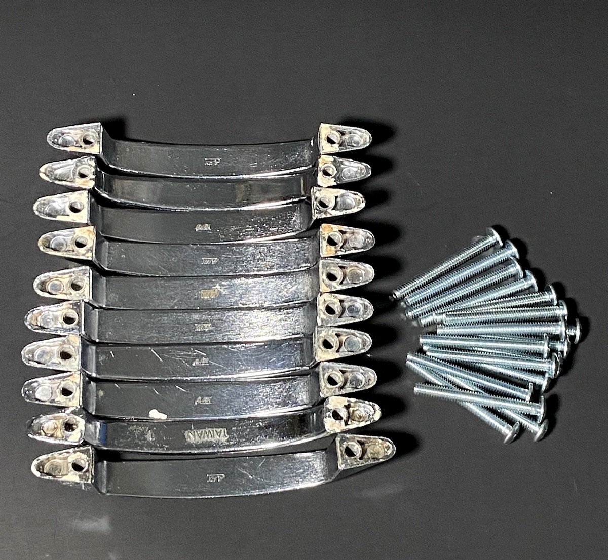 Lot of 10 Vintage Chrome Drawer Pulls Cabinet Handles MCM 4″ -20 Screws