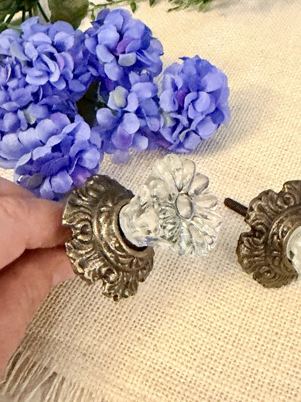 Antique Bronze w/Glass Drawer Pulls Hardware Handles Vintage Cabinet Door Knobs
