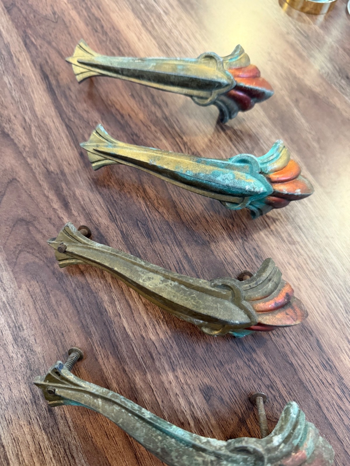 Lot of 4 Vintage Art Deco Waterfall Drawer Pulls 4″ Hole to Hole