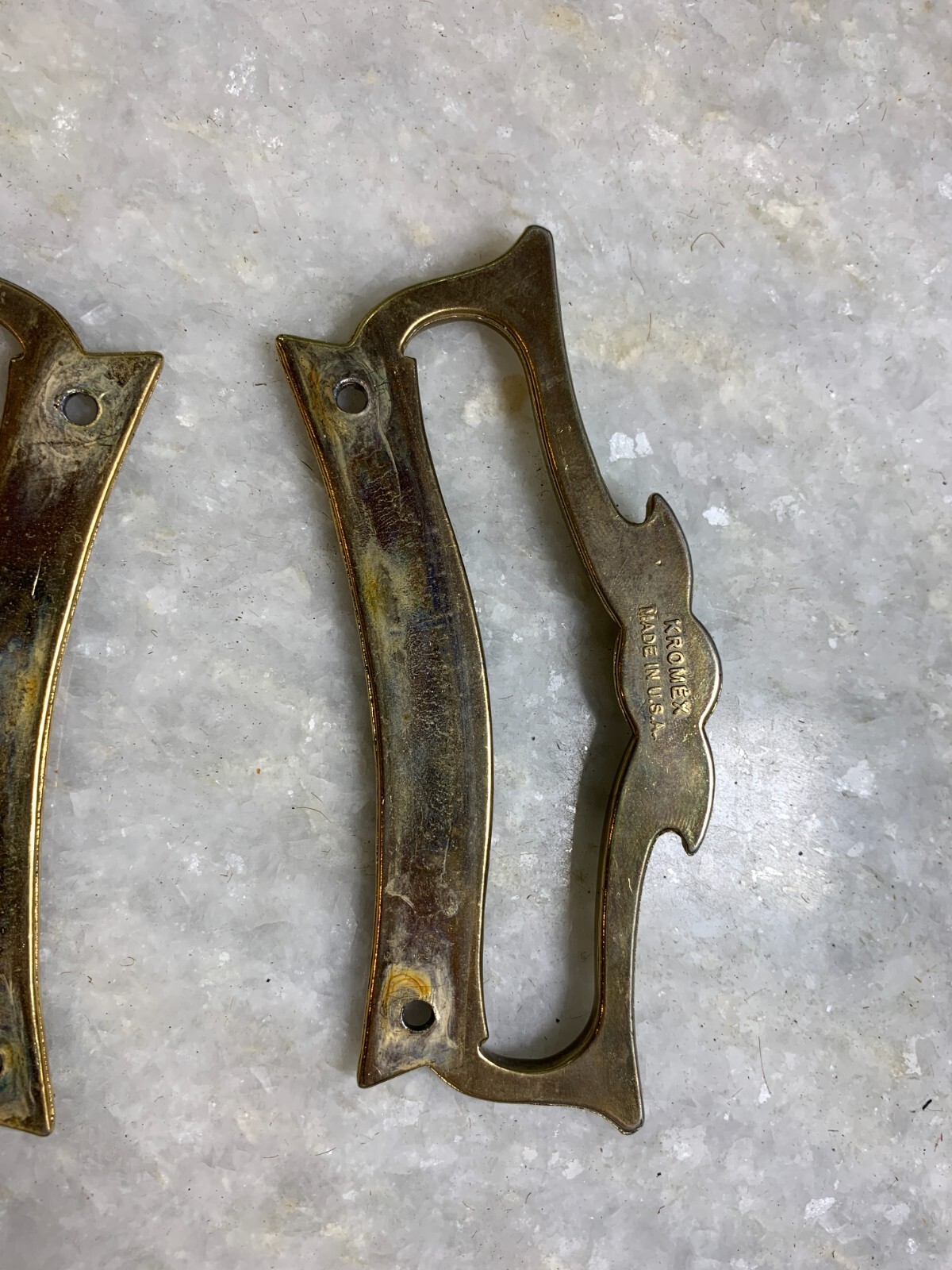 Antique Vintage Mid Century Modern MCM Steel Metal Handle Handles Gold Gilded