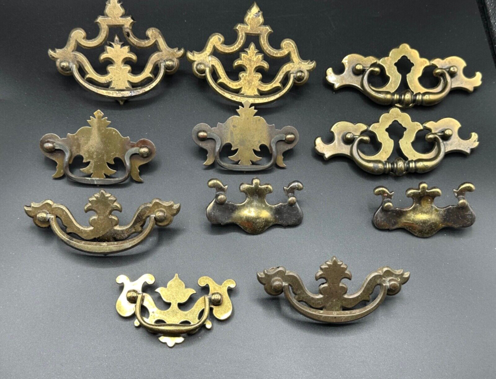 Vintage BRASS FURNITURE HANDLES DRAWER PULLS – 11 piece Variety