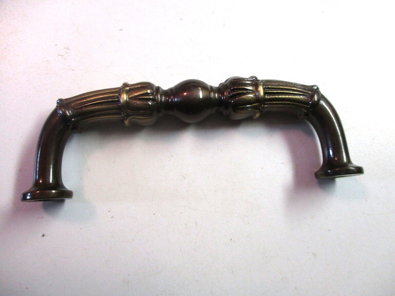 Solid Dark Brass Heavy Quality Traditional Drawer Pull Handle 3″ Centers ’70 Vtg