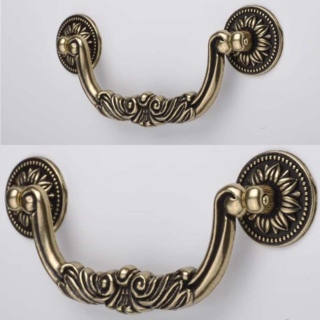 6PCS Antique Bronze Drop Bail Pulls,Vintage Carved Cabinet Pulls Handles,3.8″…