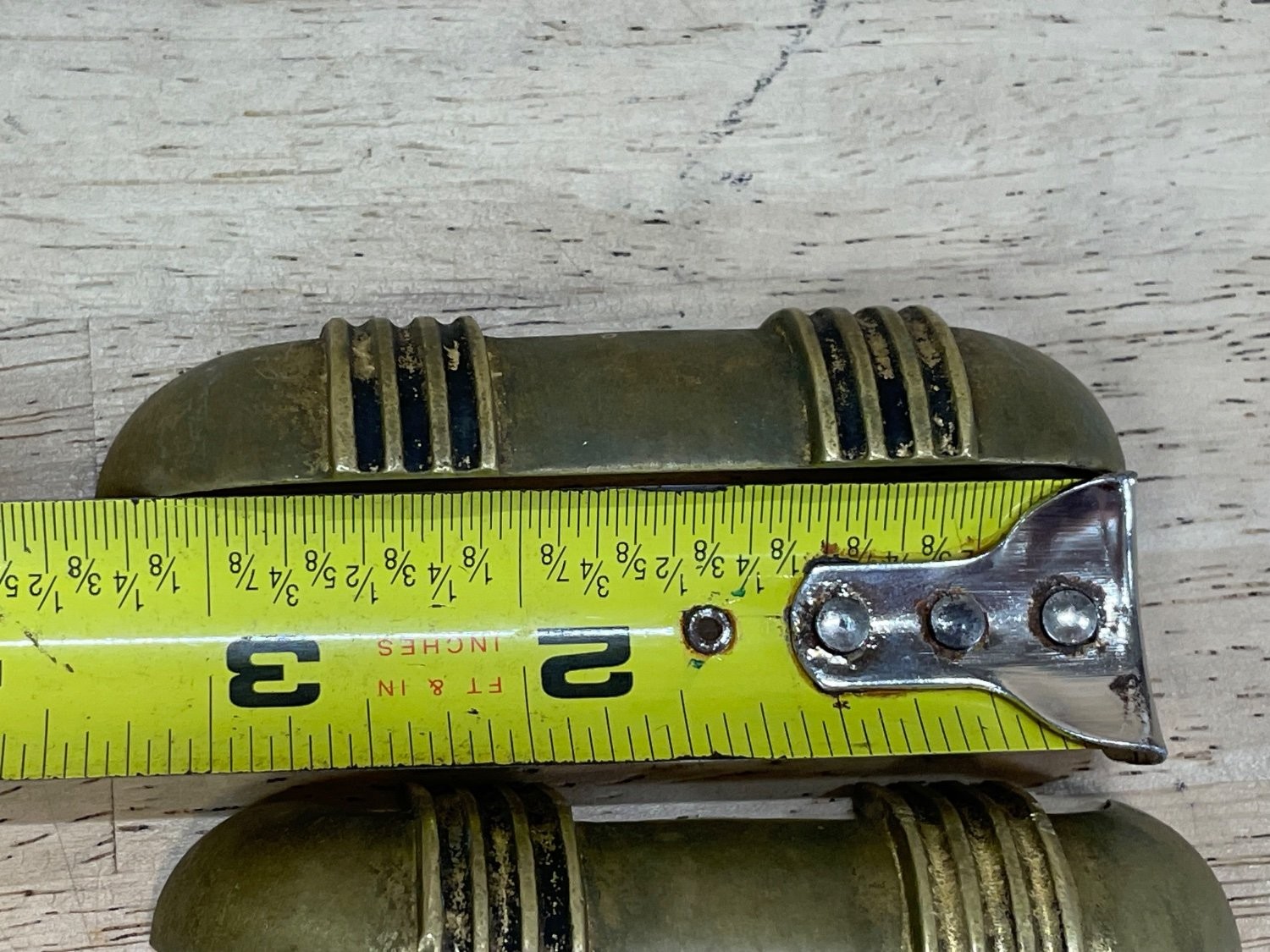 Vintage Art Deco Brass Drawer Pulls Set of 2 Ribbed Streamline 3 Inch 1535