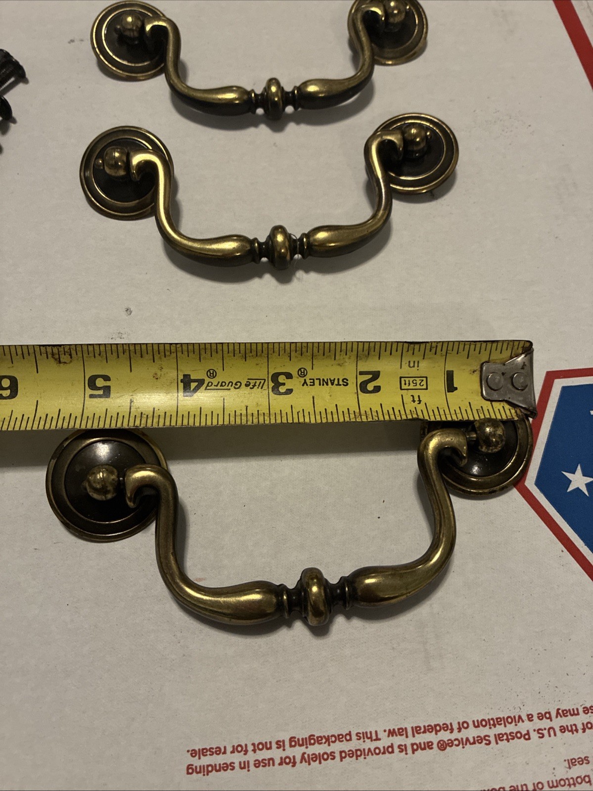 3pcsDrexel Esperanto Drawer Pull Tall Dresser Brass Vintage Drop Bail MCM Handle