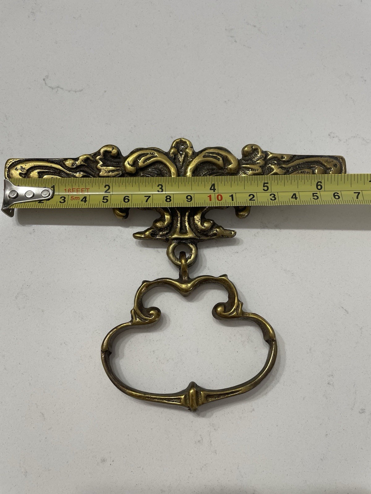 Antique Fancy Cast Brass French Style Drawer Bail Pull Architectual Salvage