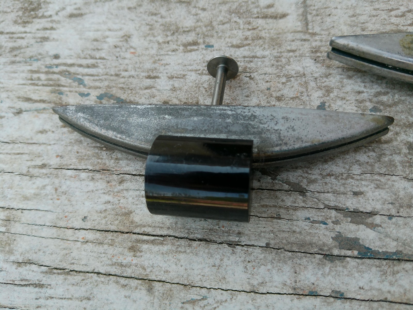 Set of 3 Vintage Metal Black Bakelite? Drawer Pulls Deco MCM