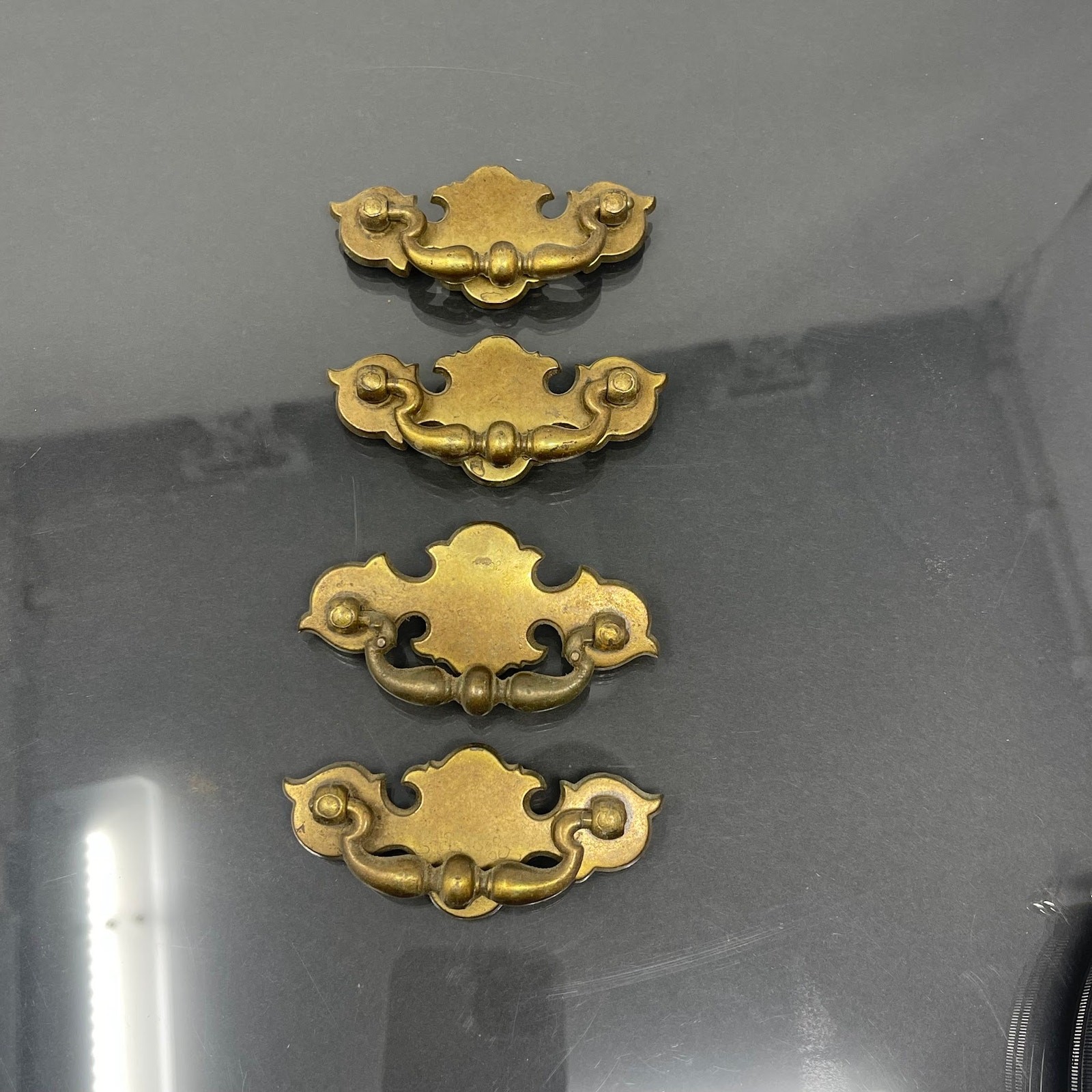 Lot of 4 Vtg Antique KBC Keller Brass Colonial Metal Batwing Drawer Pull Handles