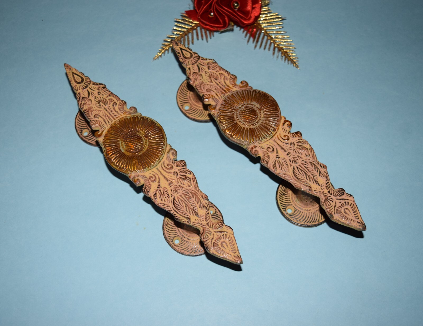 Sunflower Design Door Pull Ornate Hand Carving Floral Handle Handmade Grip HK466