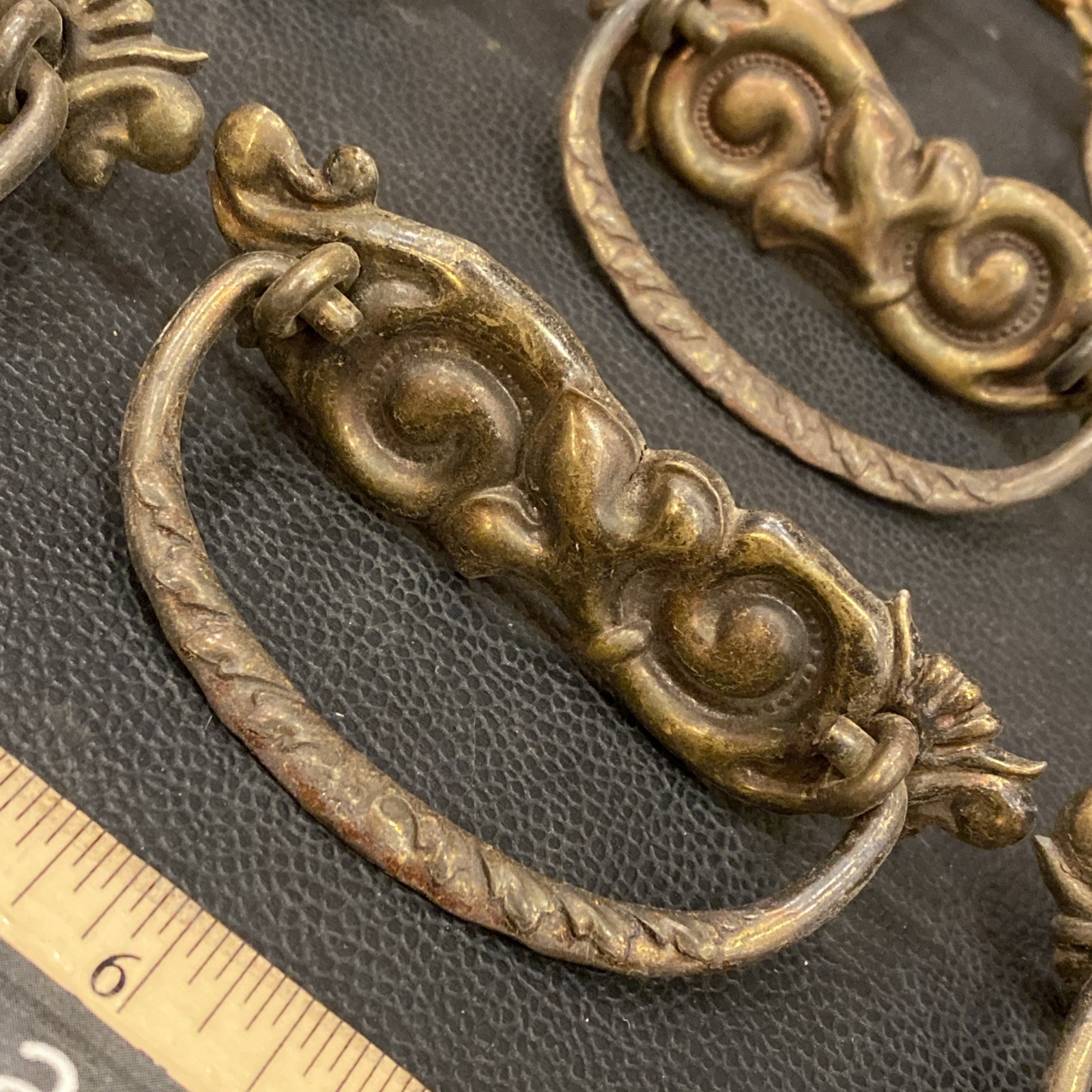 8 Antique Drop Bail Pulls Ornate Nouveau Scroll Fleur De Lis French Lily Flower