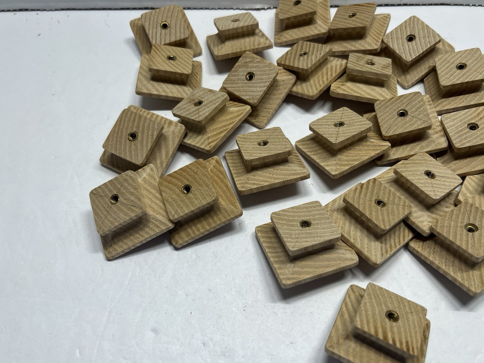 VTG Lot (25) NOS Square/Peak Natural/Unfinished Fixed Wood Drawer/Cabinet Knobs