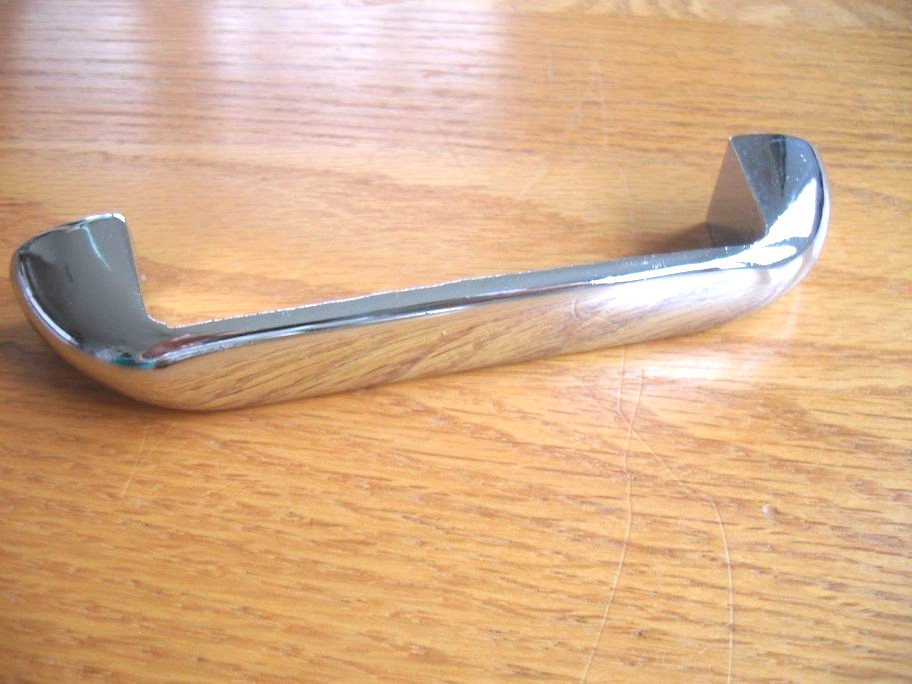 Two Vintage Chrome Drawer Pulls w Flared Bases Cabinet Door / Dresser Handles