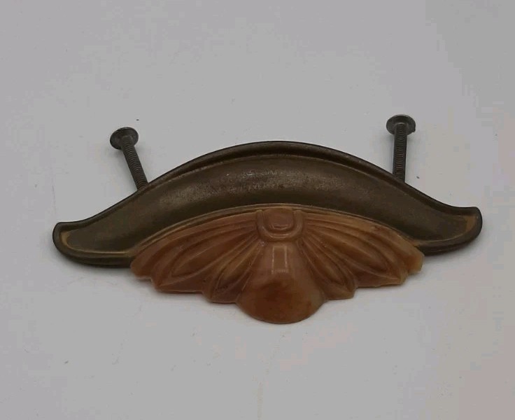 Vintage Art Deco Drawer Pull Handle 1930 1940s Bakelite and Brass 5 in Long