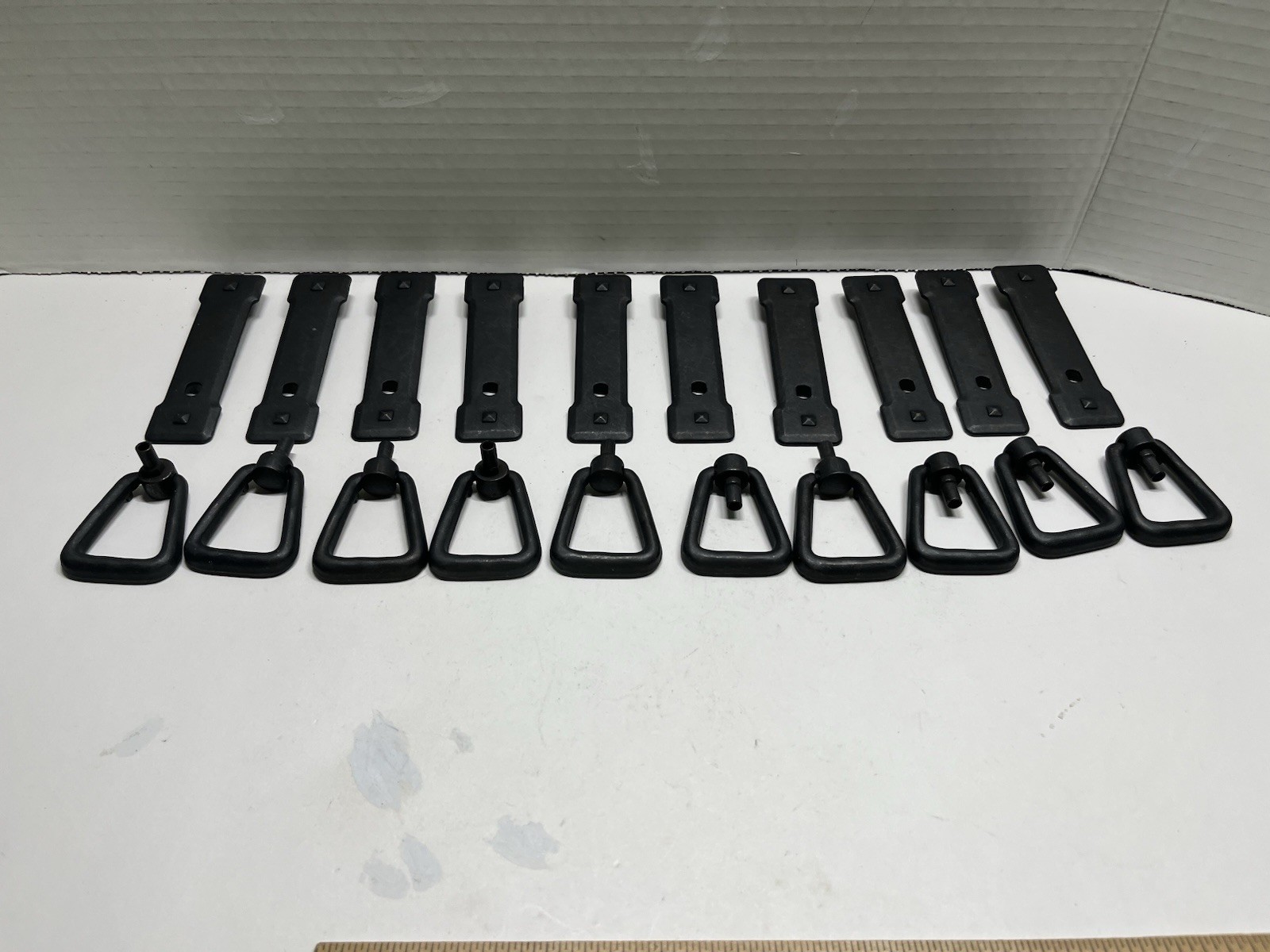 Lot (10) Black Rustic Mission Style 2pc.Vertical BackplateW/Triangle Swing Pulls