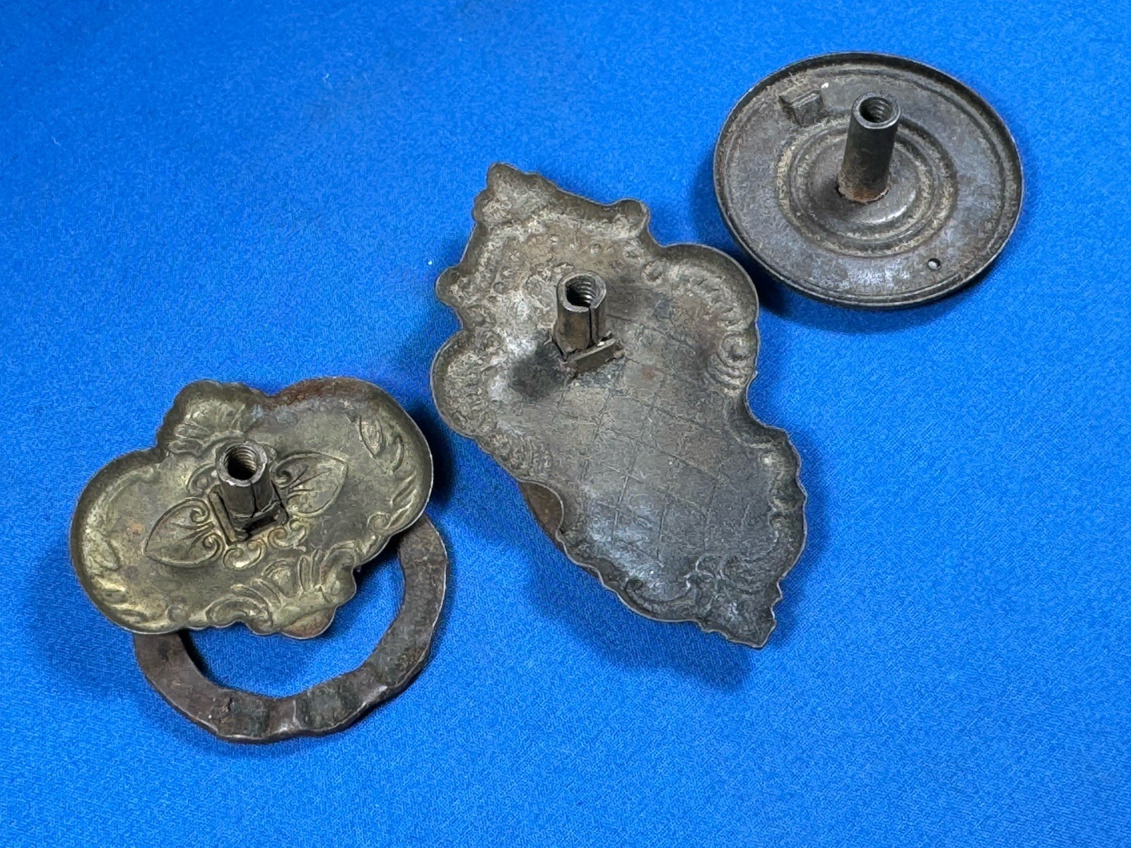 3 Old Drawer Finger Ring PULLS ~ Ea. Different, Salvaged Furniture Hardware